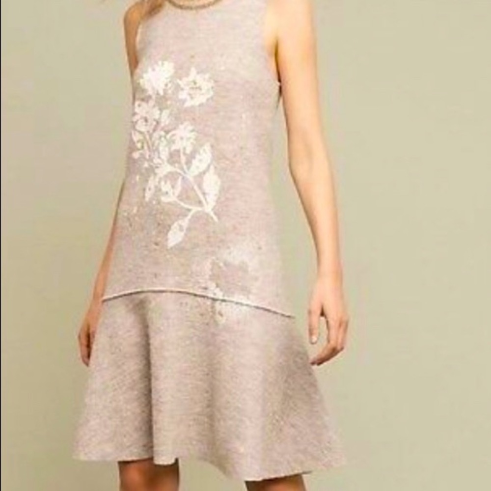 Anthropologie Knitted & Knotted Afterlight Dress Sz M Gray Wool Midi  Sleeveless